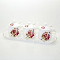 陶瓷带耳调味罐 厨房小工具 调料盒 套装 托盘
