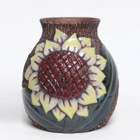 向日葵花瓶花插 暖意满心中 粗陶土陶工艺品 家饰开张送礼A-006