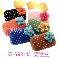 【2015爆款】广州工厂批发日韩帆布波点隐形眼镜美瞳双联盒护理盒