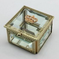 欧式婚礼礼品镀金皇冠玻璃首饰盒永生花收纳盒珠宝盒 家居摆件 家居饰品 婚礼赠品 送礼佳品