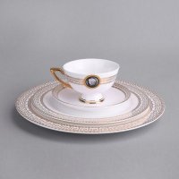 欧式简约咖啡杯盘杯碟4件套装 香槟金万字曲金回纹侧脸低骨瓷高丽杯碟盘 家居饰品礼品（不开发票） 3