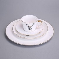 现代简约咖啡杯盘杯碟4件套装 白色使者低骨瓷金边+黑鹿头罗马杯碟盘 家居饰品礼品（不开发票）21