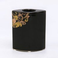 日式黑色蜡烛底座陶瓷圆柱形烛台金色花卉图案CY-E029
