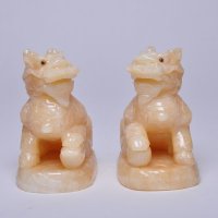 入伙送礼家居摆设黄色玉石2件套新坐麒麟摆件NH-08