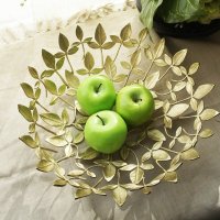 印度进口/铜制品/哑光金色叶子镂空/水果盘/摆件/家居工艺品/餐厅 小号
