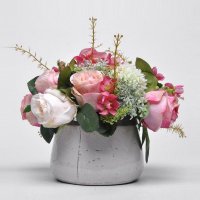 仿真玫瑰花套装 装饰花假花客厅摆件日韩塑料花盆景绢花盆栽成品S6118109