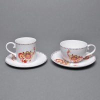 陶瓷咖啡杯碟 英式下午茶杯 花式咖啡杯子白色烤花水杯TC-11-FWJR-K011/1
