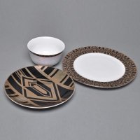 现代欧式酷感新姿系列小碗餐盘景德镇高档黑金色+白色陶瓷碗盘（不含架）TC12-KGXZ05