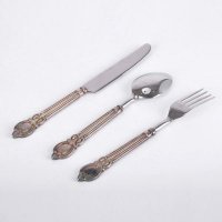 正品高档进口0415镀银刀叉勺套装牛骨手柄＋不锈钢奢华餐具刀叉勺三件套14050415