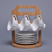 纯白色条纹欧式陶瓷咖啡杯套装高档创意6件套骨瓷咖啡杯碟RP-BDT0013