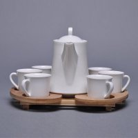 简约现代白色+木制陶瓷1套7件 咖啡具RP-YTC003