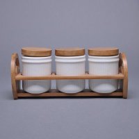 简约现代白色+木制陶瓷 1套3件密封罐RP-YTC016