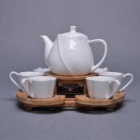简约现代白色+木制1套7件客厅/餐厅陶瓷 咖啡具RP-YTC009