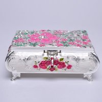彩锡欧美彩锡拼图首饰盒大号镶钻银边边橙心粉色紫荆花蝴蝶恋花高档YZ--O28