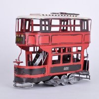 红色伦敦双层巴士模型车模铁皮玩具装饰陈列道具摆件1781