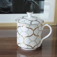 新骨瓷婉约有盖杯家居办公杯子高档礼品镀金陶瓷茶杯3417A